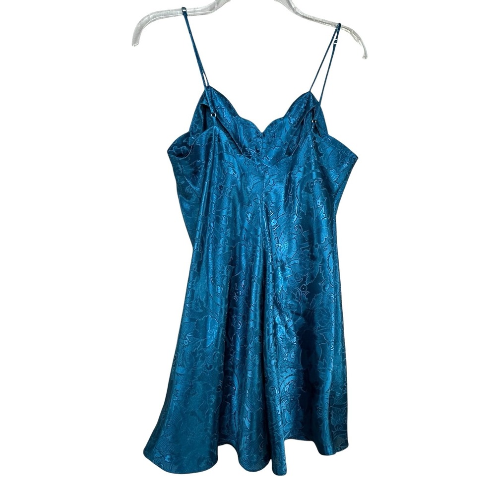 Victoria's Secret Gold Label Satin Chemise Nightgown Size M Teal Paisley 1990s - Picture 4 of 8